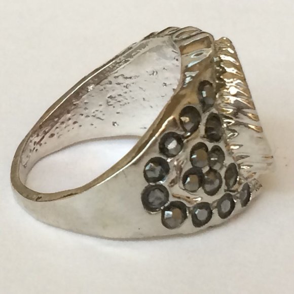 Vintage Silver Art Deco Boho Ruby Cocktail Ring Size 7 8 Plated Red Stone - Picture 7 of 10